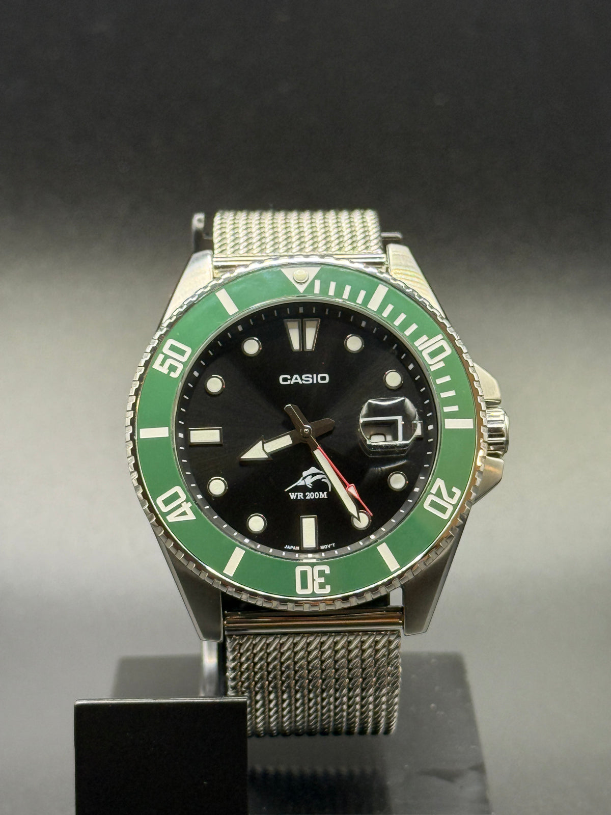Casio Duro MDV106 Green Ceramic Bezel Cyclops Milanese Bracelet