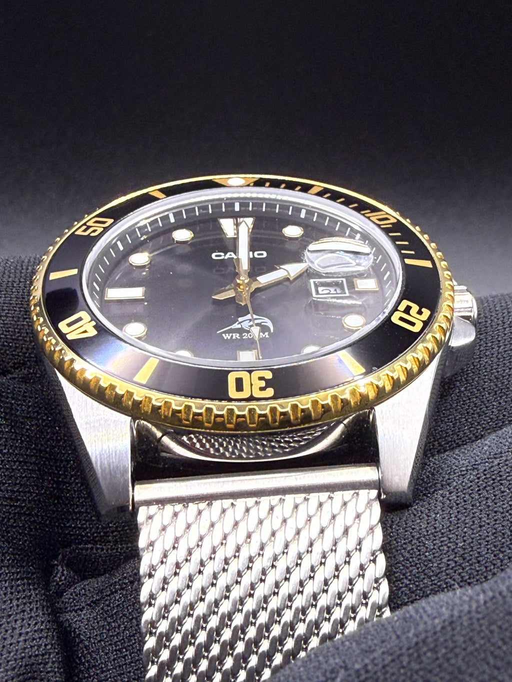 Casio Duro MDV106 Marlin Sapphire Crystal Milanese Bracelet Black Gold Mod