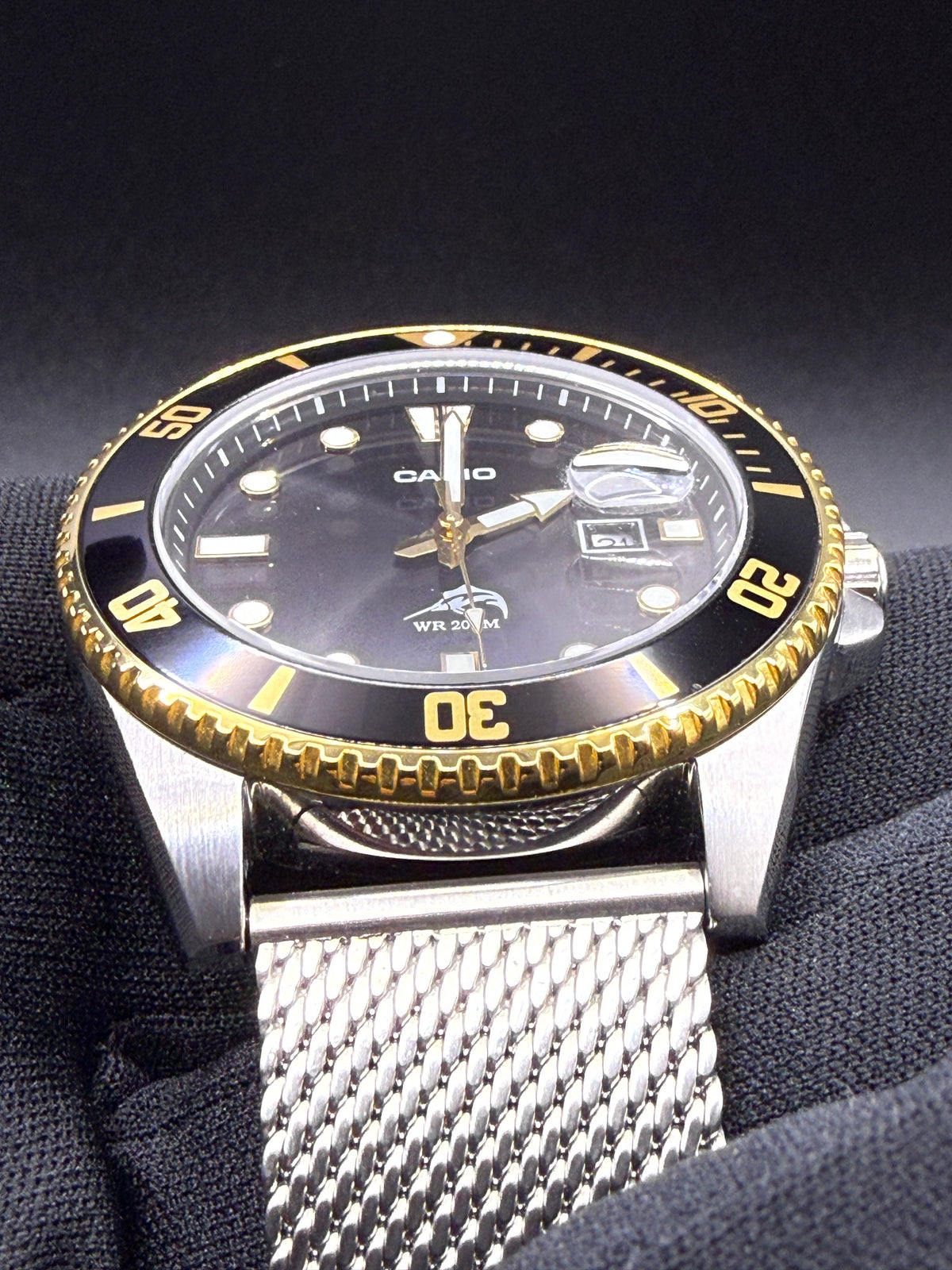 Casio Duro MDV106 Marlin Sapphire Crystal Milanese Bracelet Black Gold Mod