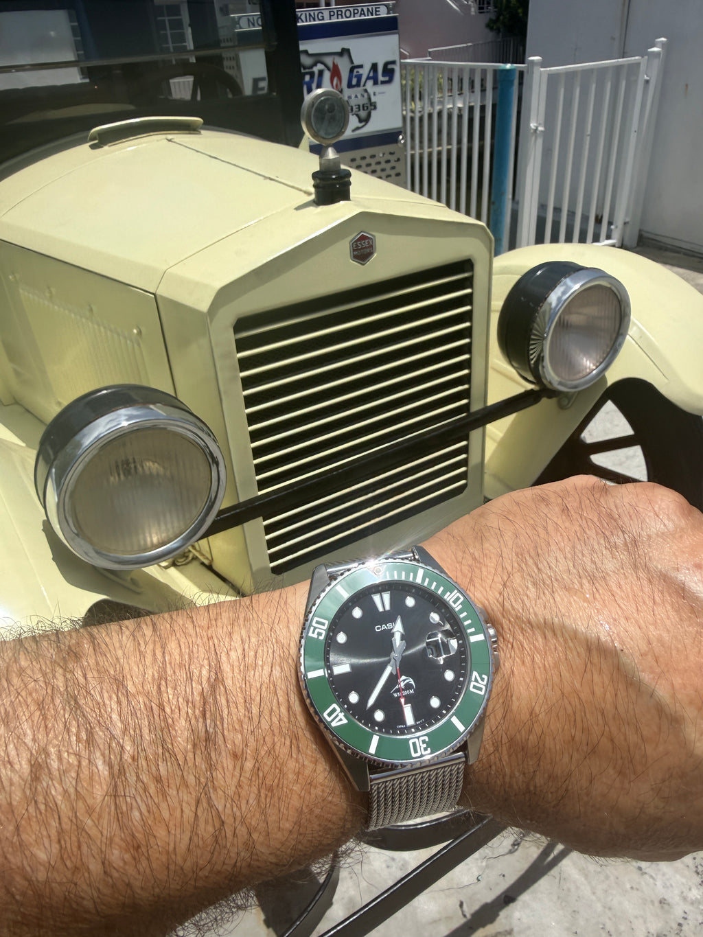 Casio Duro MDV106 Green Ceramic Bezel Cyclops Milanese Bracelet