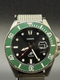 Casio Duro MDV106 Green Ceramic Bezel Cyclops Milanese Bracelet