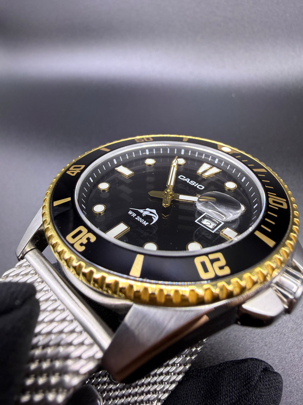 Casio Duro MDV106 Marlin Sapphire Crystal Milanese Bracelet Black Gold Mod