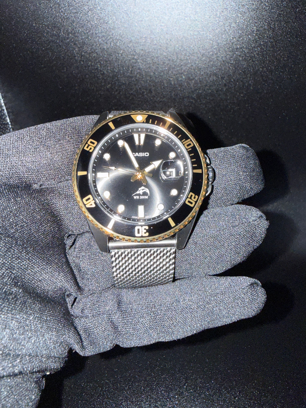 Casio Duro MDV106 Marlin Sapphire Crystal Milanese Bracelet Black Gold Mod