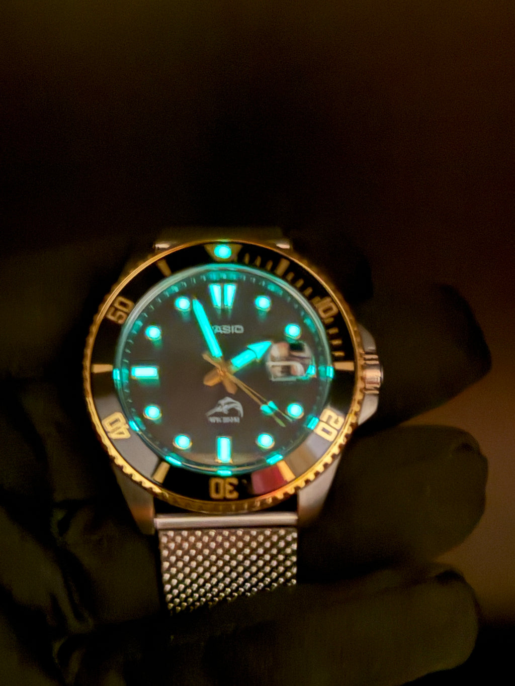 Casio Duro MDV106 Marlin Sapphire Crystal Milanese Bracelet Black Gold Mod
