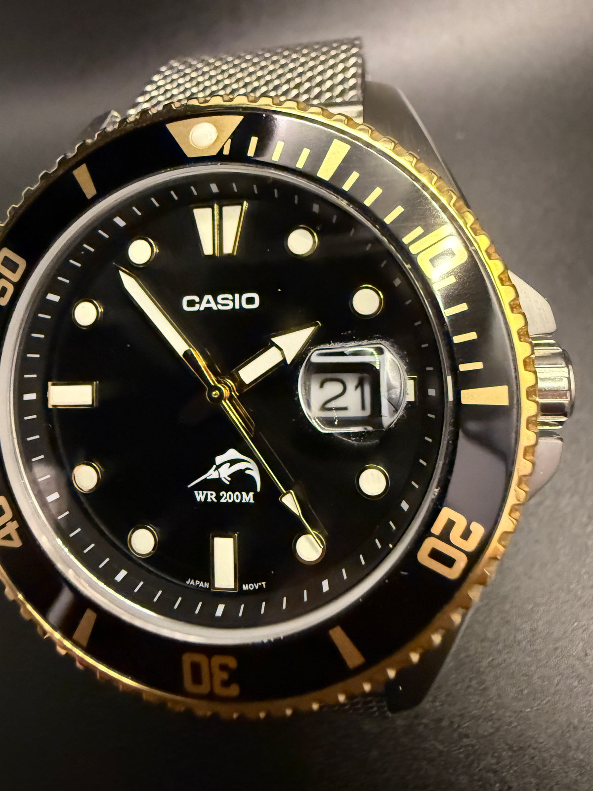 Casio Duro MDV106 Marlin Sapphire Crystal Milanese Bracelet Black Gold Mod