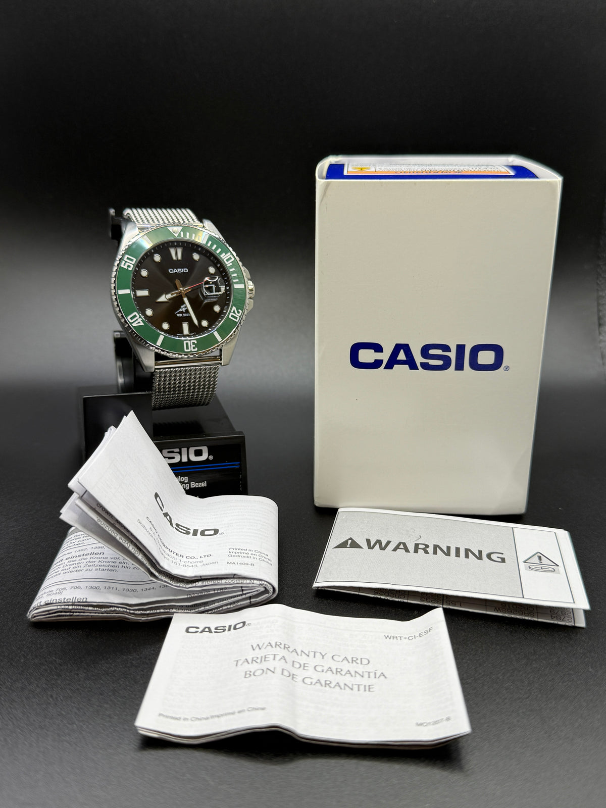 Casio Duro MDV106 Green Ceramic Bezel Cyclops Milanese Bracelet
