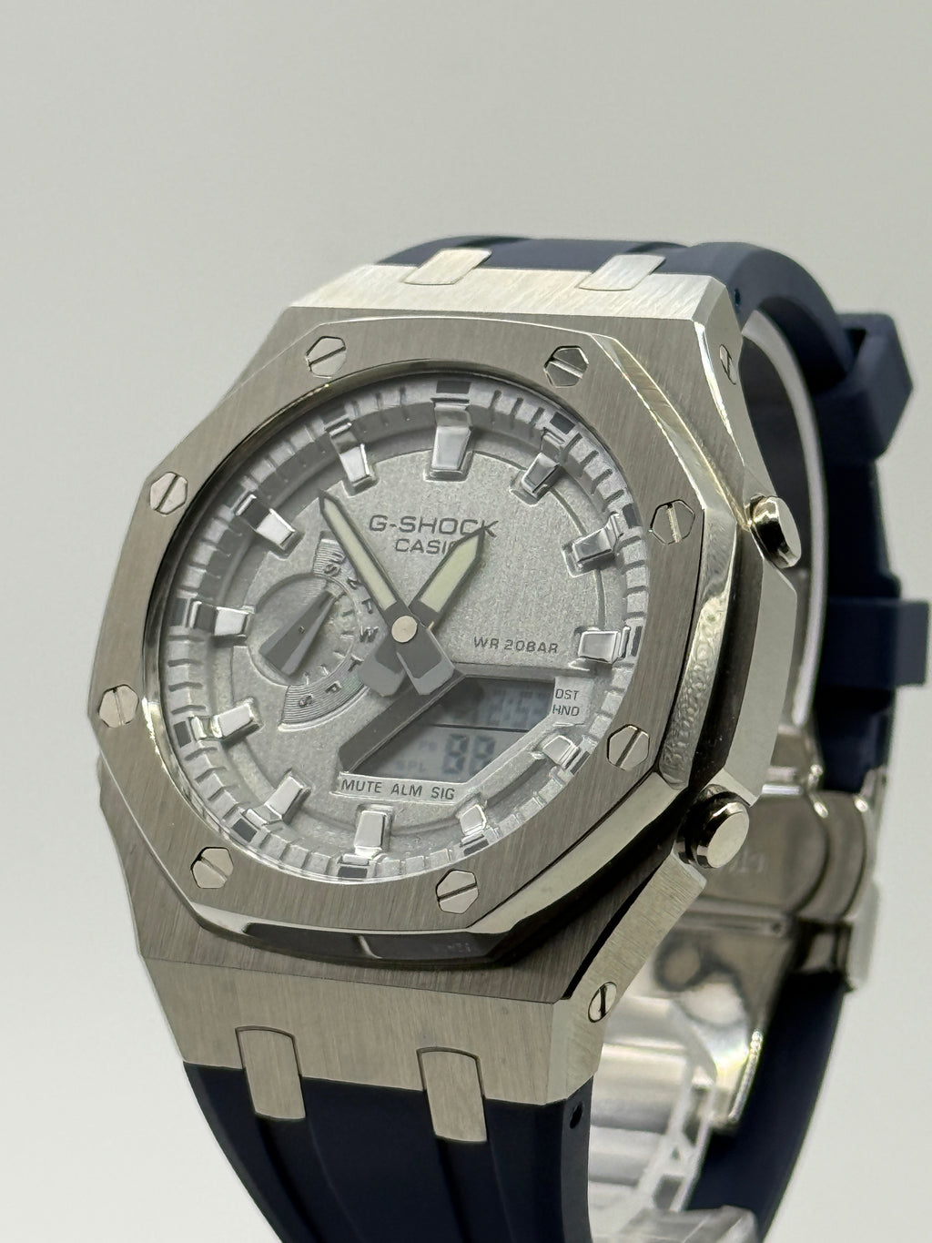 CasiOak G-Shock GA-2100 Custom Mod – Metal Case & Blue FKM Strap