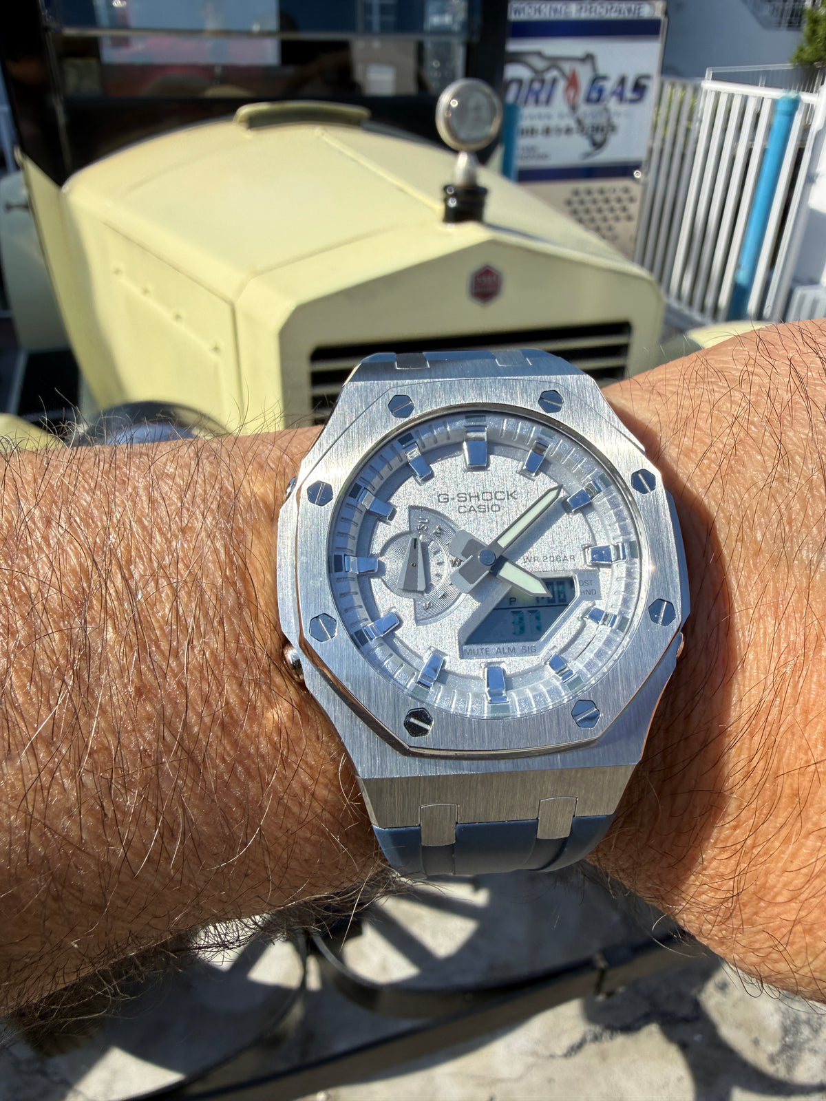 CasiOak G-Shock GA-2100 Custom Mod – Metal Case & Blue FKM Strap